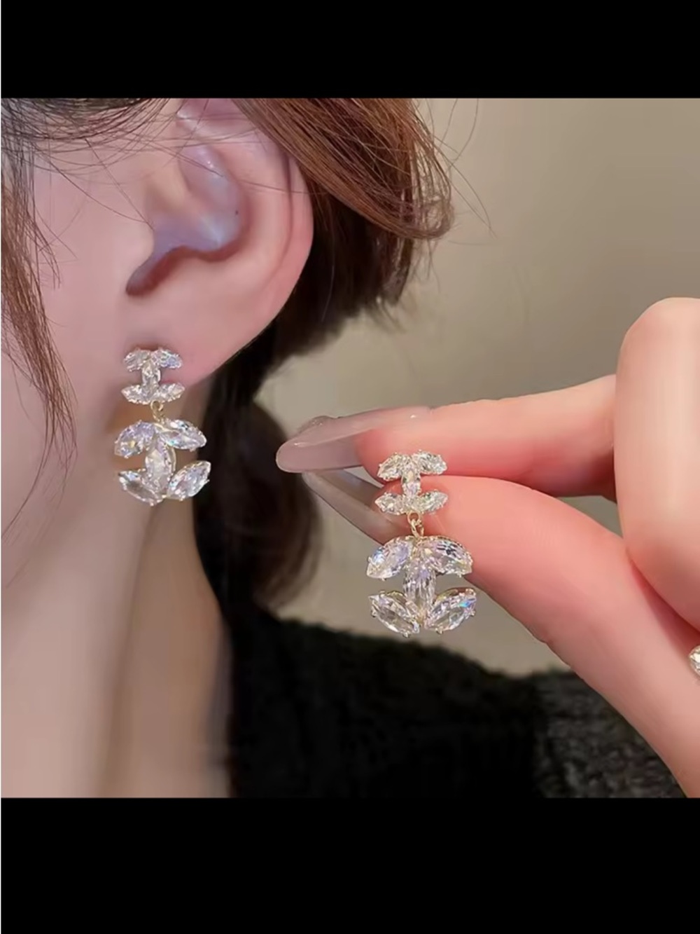 Gold & Crystal double C fashion drop earrings